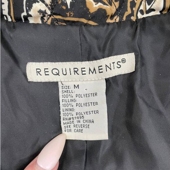 Vintage Quilted Floral Paisley Zip Up Jacket Womens M Black Tan Neutral - Picture 5 of 14